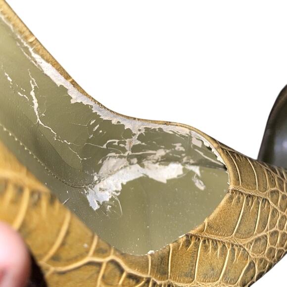 Nine West Snake Print Pointed Toe Pump Heels Size 6.5 Olive Green Career Office - Picture 8 of 8